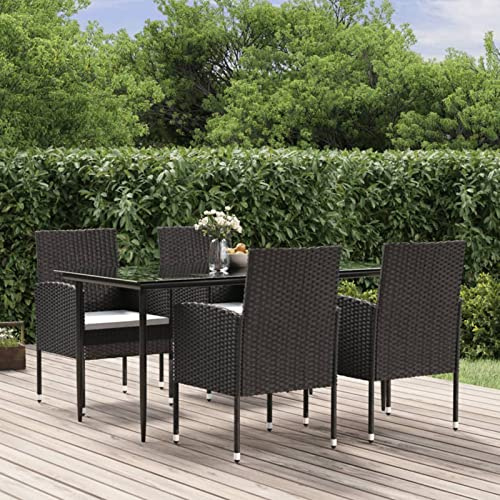 Xichuzi 5-TLG. Garten-Essgruppe mit Kissen Schwarz Poly Rattan, Esstisch Mit Stühlen Set, Gartenmöbel Sitzgruppe, Balkon Möbel, Gartenlounge Set, Terrassenmöbel, Balkonmöbel Set - 3156778