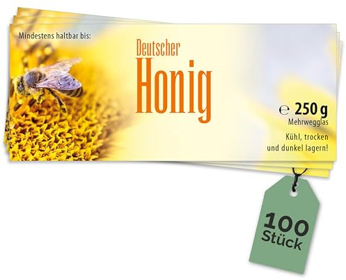 Apoidea – Honig Etiketten 250 g nassklebend – 100 Stück zum Stempeln/Etiketten Honiggläser/Honig Aufkleber für selbstgemachten Honig/Honigetiketten für Honiggläser