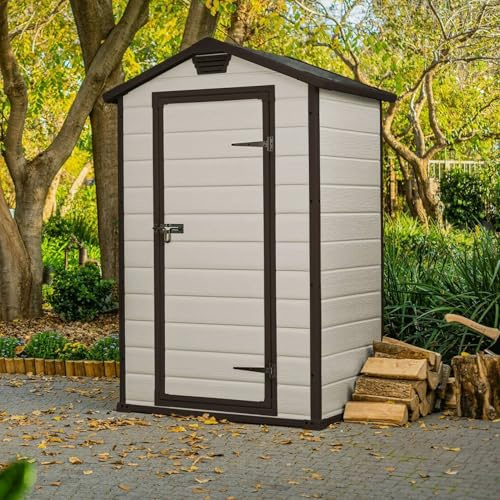 Dmora Casetta da Giardino Galliate 103x129x196h cm Beige Resistente Agli Agenti Atmosferici Tetto a due Falde, Materiale Tetto in Plastica