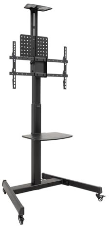 TOOQ FS1184M-B - “Cometa” Soporte de Suelo con Ruedas con Regulación de Altura para Pantallas 37- 70, Rotación 90°, Negro