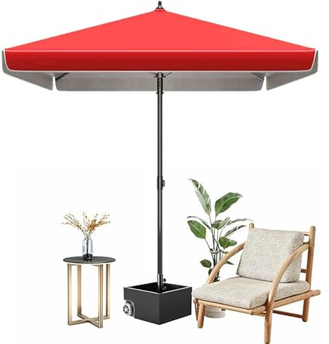 Verstellbarer Terrassenschirm für den Außenbereich, 200 x 200 cm, rechteckig, Gartenschirm für Balkon und Strand, roter Sonnenschutz für Terrasse, kein Sockel im Lieferumfang enthalten (2 x 2 m)