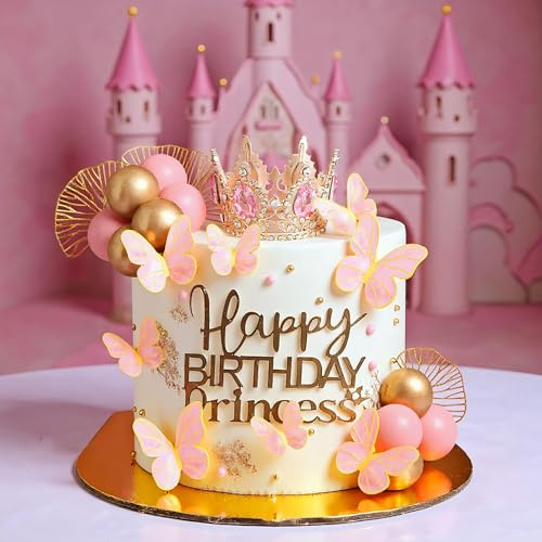 Pink Balls Cake Toppers Champagne Cake Decoration | Tiara Crown Birthday Decoration for Birthday Boho Party Supplies