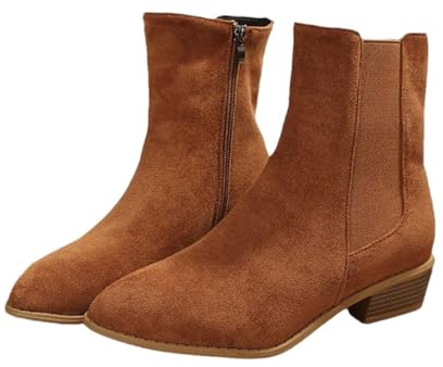Generisch Bottines Chelsea élégantes pour femme - En daim - Courtes - Avec fermeture éclair - Automne et hiver - Talon bloc - Bottes de transition, marron, 39 EU