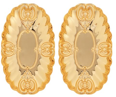 Alipis Lot de 2 plateaux de service décoratifs vintage en métal sculpté, pour la vaisselle, les bijoux, les cosmétiques, les bibelots, les bougies, les serviettes, dorés