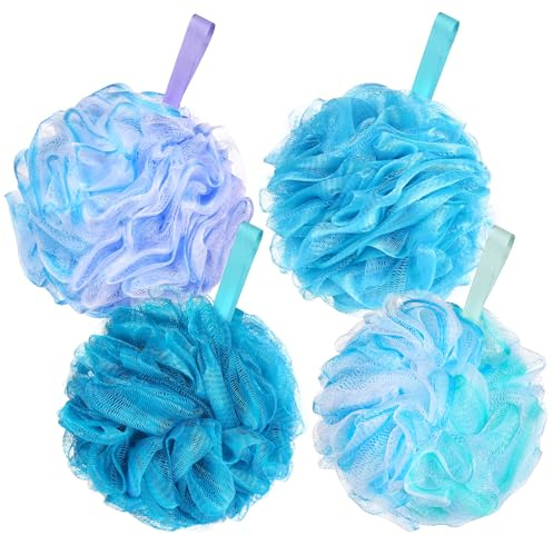 Lychico Loofah Sponge Shower Puff 75g/Piece, 4 Pack Extra Large & Exfoliating Bath Sponges for Women & Men, Rich Lather Shower Pouf for Body Wash & Gel