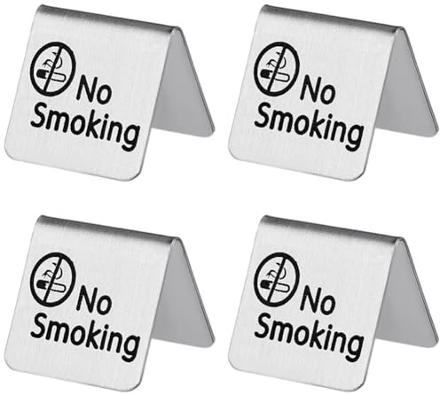 craspire 4 Panneau D'Interdiction de Fumer en Acier Inoxydable Avertissement Métallique Logo de Bureau Non Fumeur Petit Panneau de Tente de Table Double Face pour Restaurant Bureau Hôtel Hôpitaux