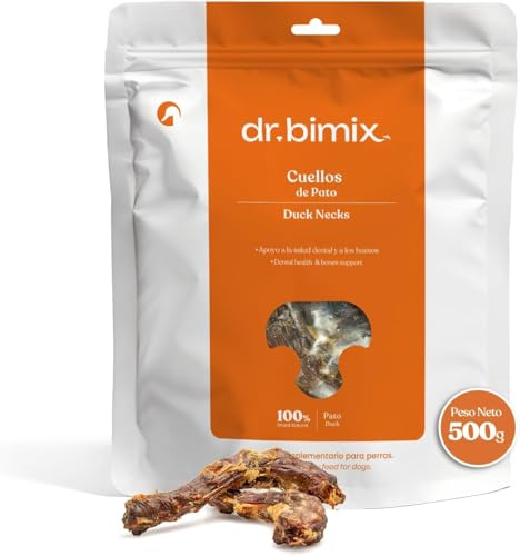 dr. bimix Snacks Naturales para Perros - Cuellos de Pato Ricos en Proteínas, Hierro y Fosforo. Chuches 100% Natural, Ayuda Las Articulaciones y Musculatura, Crujiente, Cuida los Dientes 500g - 1 Pack
