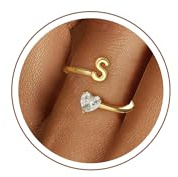 Einschulung Geschenk Mädchen - Herz Ring mit Buchstaben für Frauen Mädchen | 18K Vergoldet Ring mit Buchstaben Hypoallergen Ringe Gold Schmuck Geburtstagsgeschenk Geschenke Frauen Mädchen Schmuck