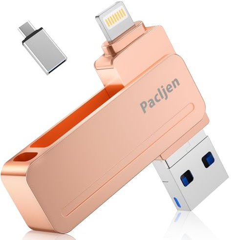 USB Stick für iPhone,[MFi Zertifiziert] Pacljen 256GB Speicherstick 3 in 1 Pendrive USB mit Lightning,Externer Speicher USB C für schnelle Backup Kompatibel mit iPhone/iPad/Android/Mac/PC(256GB,Rosa)
