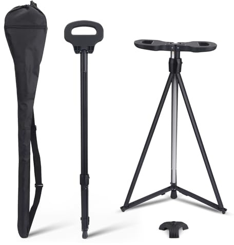 GJCrafts Bastón portátil con Asiento, bastón Ajustable con Asiento,bastón Plegable Ligero de Aluminio Antideslizante para Adultos,Silla con bastón para Viajes y Senderismo con Bolsa de Transporte