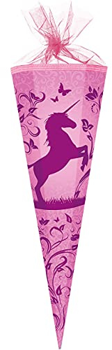 Schultüte - Einhorn & Blumenranken - 70 cm - Filzabschluß - Zuckertüte - Nestler - mit/ohne Kunststoff Spitze - für Mädchen - Pferd - Einhörner/Blumen..