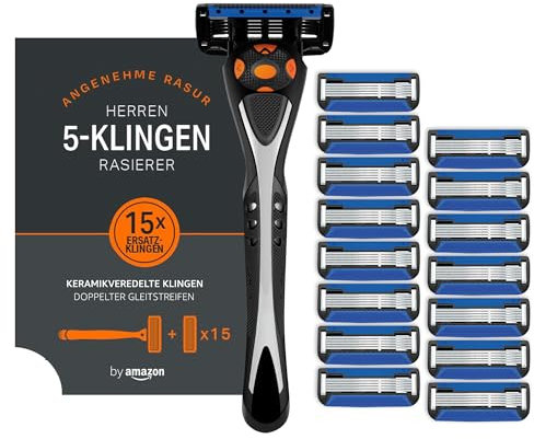 by Amazon Herrenrasierer mit 5 Klingen, Mehrfarbig, 16 Nachfüllpackungen
