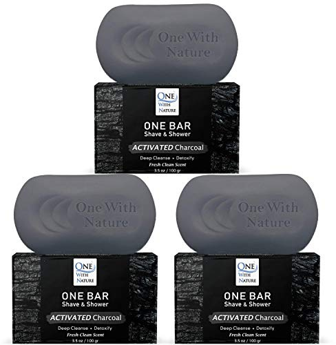 ONE Bar Activated Charcoal 3.5 oz 3 Pack - Shave, Shower, Shampoo, face, beard, body, hair/scalp, SuperFAT “oil” Infused: Avocado, Mango, Olive, Coconut, Argan, Moisturizing and Nourishing Oil.