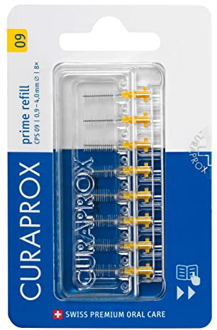 Curaprox Interdentalbürsten CPS 09 Prime, Refill, 8 Stück, gelb, 0.9 mm Durchmesser, 4 mm Wirksamkeit, Nachfüllpackung, ohne Halter