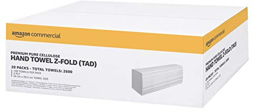 AmazonCommercial Multifold (Z-Falz) Papierhandtücher, 2-lagig Premium (TAD), 2600 Blätter (130 Blätter, 20-er Pack), Blattgröße: 24 x 20,3 cm, H2-Spender Kompatibel