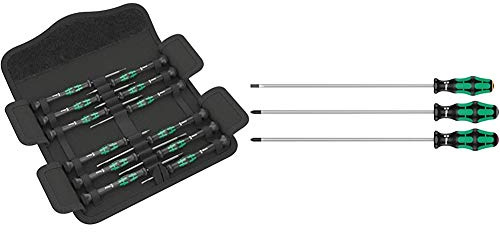 Wera 73675 Kraftform Micro Precision Screwdriver Set, 12 Pieces & 335/350/355/3 Kraftform Plus Extra-Long Screwdriver Set, PH/PZ/SL, 3pc, 05347735002