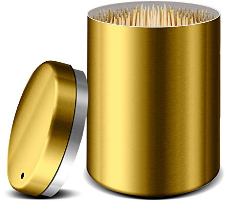 YIFOCUS Stainless Steel Toothpick Holder Dispenser Quality Home Tooth Picks Lot Container with 500 Pieces Bamboo Toothpicks for Teeth and Appetizer (Golden)