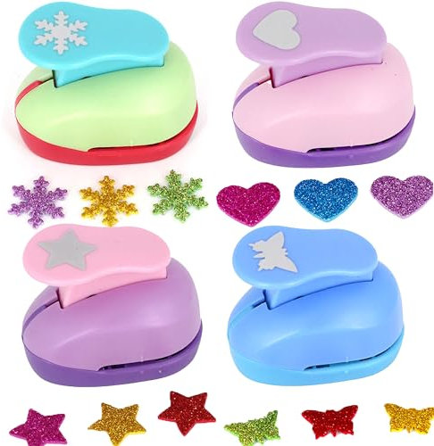 XUBX 4 Pcs Crafts Punch Set, Craft Hole Punch Butterfly Star Heart snowflake Embossing Device, Scrapbooking Punches for Creatively Kids Artwork Greeting Card Making DIY Crafts Photo Album Children