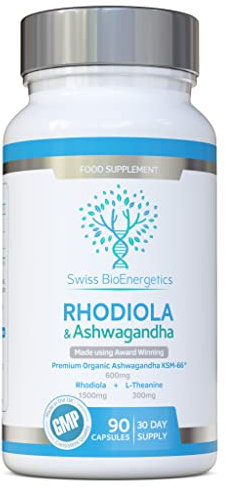 Rhodiola & Ashwagandha with L-Theanine - Award Winning Ashwagandha KSM-66 600mg & 1500mg Rhodiola - Whole Root Equivalent- adaptogen Combo- No Artificial fillers- UK Made
