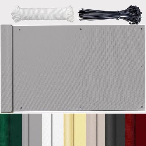 Balkon Windschutz Ohne Bohren Maßgeschneiderte Blickdichte Balkonscreens Wetterfest UV-Schutz Blickdichter Balkonsichtschut für Terrasse Balkongeländer Garten Grau 70x350cm