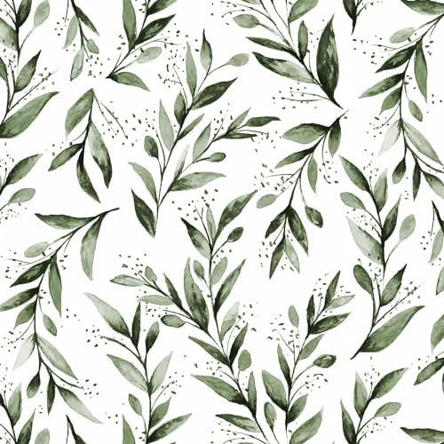 Livebor Green Leaf Wallpaper Peel and Stick Olive Leaf Contact Paper 17.7inch x 196.8inch Green Peel and Stick Wallpaper Modern Farmhouse Wall Paper for Bathroom Neutral Sage Decorative Vinyl