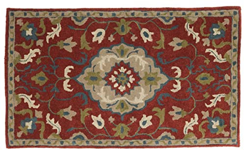 RUG PRINCE Wollteppich 90x160 Rot Medaillon Handarbeit Handtuft Modern