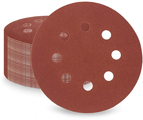 LESNIC Lot de 100 disques abrasifs grain 400, 125 mm, 8 trous, 125 mm, papier abrasif auto-agrippant, avec dos en fibre pour ponceuse excentrique