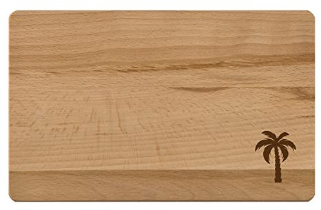 Frühstücksbrett Holz 24x15x1cm Schneidebrett aus geöltem Buchenholz FSC-Zertifiziert mit graviertem Motiv: Palme