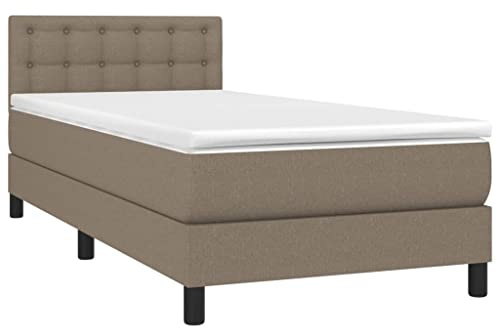 vidaXL Boxspringbett mit Matratze Bett Einzelbett Polsterbett Bettrahmen Lattenrost Bettgestell Hotelbett Schlafzimmerbett Taupe 100x200cm Stoff