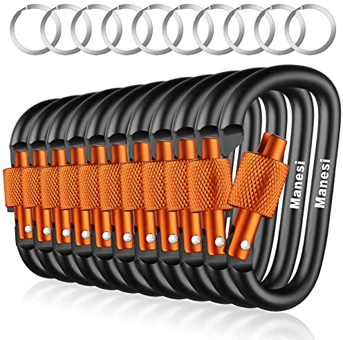 3 Locking Carabiners | Keychain Carbineers D Ring Key Clip Spring Snap Hook for Multi-Usage | Set of 10