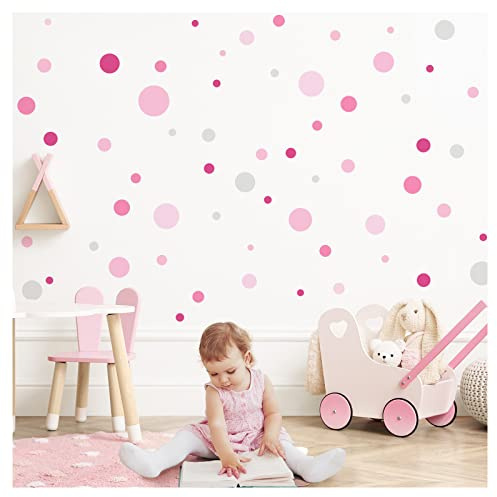 Little Deco Wandsticker 172 Kreise Set für Kinderzimmer Punktaufkleber Dots Polka Wandtattoo Punkte rosa pink hellgrau Babyzimmer Wandaufkleber DL982