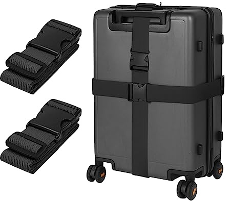 Cinghia Valigia per Bagagli Regolabile,Cinture Cinghie per Valigia da Viaggio,Cintura Valigia Aereo,Fascia per Valigia, Regolabile Cinghie Valigia per Valigie Bagaglio Viaggiare (Nero)
