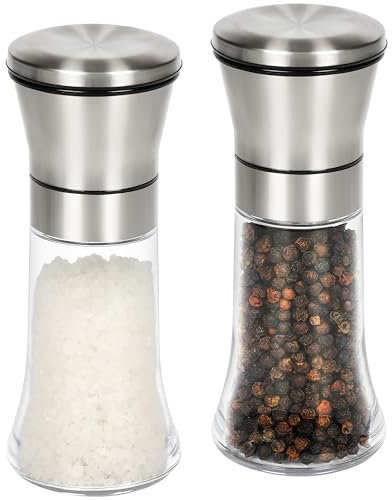 Belle Vous Macina Pepe e Macina Sale - 2x Macina Spezie Regolabili - Macinini Sale e Pepe Set in Ceramica - Macinaspezie Grana Regolabile - Macinapepe e Macinasale Dosatori Cucina
