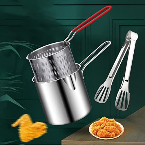Duqulle Mini-Fritteuse Aus Edelstahl, Ölsparende Kleine Fritteuse Im Japanischen Stil Mit Sieb, Filterskimmer, Tiefe Öl-G-as-Minifritteuse Zum Braten Von Hähnchenschenkeln, Pommes Frites Usw