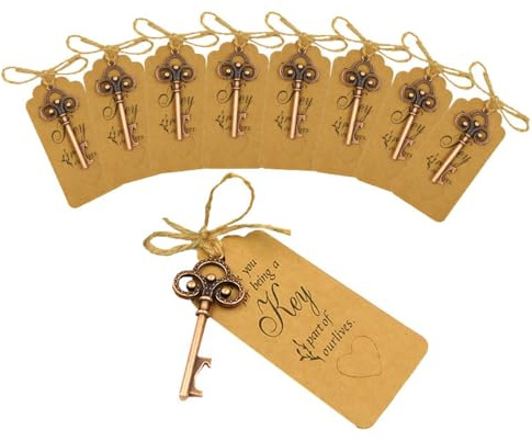 Wambere 20 apriscatole per chiavi, apribottiglie con etichetta regalo, apribottiglie vintage, portachiavi matrimonio, colore rame