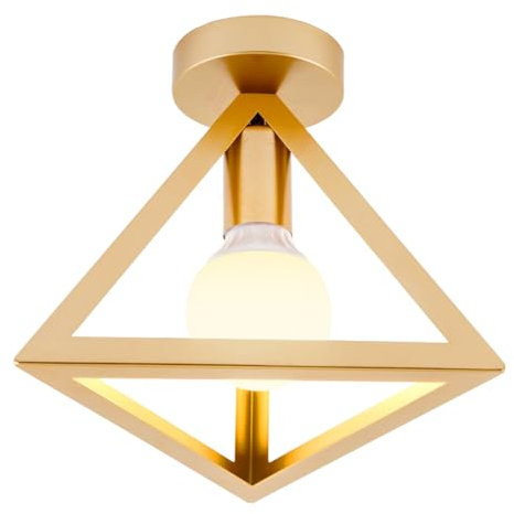iDEGU Lampada da Soffitto Moderna a Forma di Gabbia Triangolo Geometrico Plafoniera Vintage E27 illuminazione per Camera da Letto, Soggiorno, Ristorante, 16 cm, Dorato