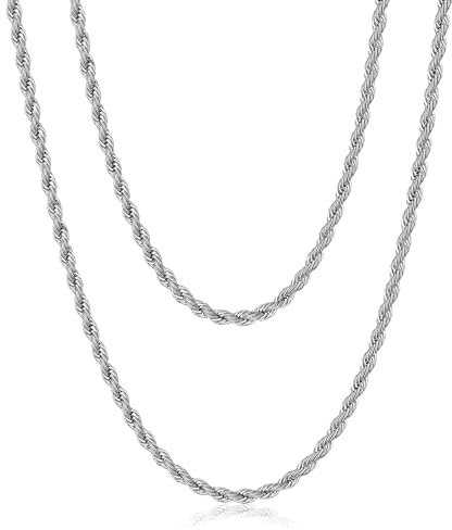 AFSTALR Herren Edelstahl Verdrehte Kordelkette Silber Collier Chain Halskette 2/2.5/3/4mm Breite Chain für Männer 45/50/55/60/70CM