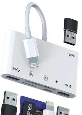 Adattatore Lightning a USB Lettore di Schede SD (6in1)per iPhone 14 13 12 11 Pro Max 7 8 Micro SD Card Reader Cavo ricarica Chiavetta OTG 3.0 per Apple per iPad Fotocamera TF Memoria Scheda Trasferire