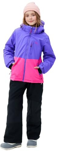 SMONTY SNOWER Snödräkt för flickor, avtagbar huva, skiddräkt, extra värme, vinteroverall, Lila rosa, 6-7 ans