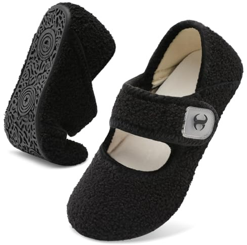 JOINFREE kvinnor män tofflor justerbara unisex husskor vinter mysiga inomhus promenadstrumpor skor, Svart, 41 EU