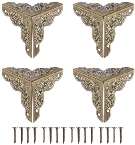 sourcing map 48 Pcs Box Edge Guard, 25mm Decorative Box Corner Cover, Corner Protector, Vintage Stair Dust Corners with Screws, Bronze