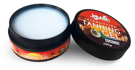 Jellybean Tanning Gel intensificante de 100 g, aroma de coco, acelerador de bronceado para tumbonas y exteriores con manteca de cacao, aceite de coco y vitamina E, logra un bronceado natural profundo