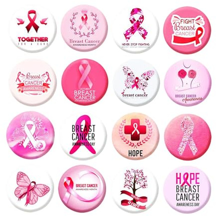 Générique 16pcs Français Octobre Rose Ruban Pin's Broches 2024 Accessoires pour Sensibilisation au Cancer du Sein Goodies, Badges et Gadgets