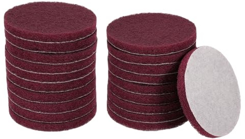 sourcing map 20pcs Scrubber Scouring Pads 500 Grits 4 Inch Drill Power Brush Hoop and Loop Surface Conditioning Disc Drill Scuffing Disc Scrub Pads for Home Kitchen Cleaning, Dark Red