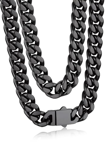 Bandmax Panzerkette Herren Kette Edelstahl Halskette 5/7/9/12MM breit Damen Kubanische Kette Silber/Gold/Schwarz Gliederkette Männer Hip Hop Kette Schmuck Auswählbare Kettenlänge 45-76CM