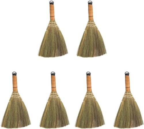 Juego de 2 mini escobas de paja resistentes para limpieza de suelos de madera, ideal para inauguración de la casa, pequeño y duradero