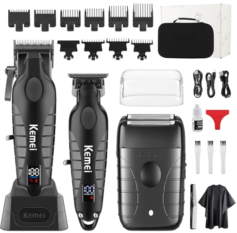 KEMEI Professional Hair Clippers for Men, Cordless Barber Clippers Set and Trimmers Kit, Rechargeable Electric Foil Shaver & Beard Trimmer, Men's Facial Grooming, Hair Cutting Tools, Gifts for Men
