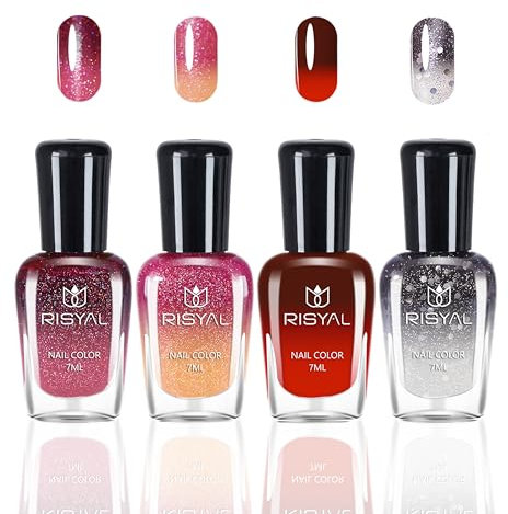 4er Set Farbwechsel Nagellack – Temperaturgesteuerter Nagellack mit Farbtemperaturregelung, langanhaltend und schnelltrocknend, Color Change Nail polish Farblack Maniküre, ohne UV-Lampe (Farbig B)