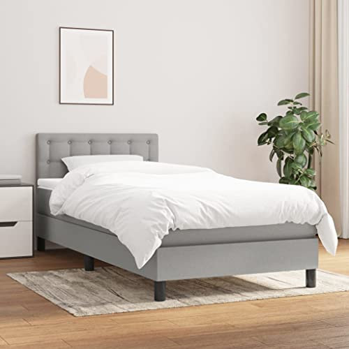 KOIECETA Boxspringbett mit Matratze Doppelbett Polsterbett Bettgestell Lattenrost Bett Bettrahmen Hotelbett Schlafzimmerbett Hellgrau 90x200 cm Stoff