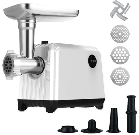 TONGQIC Electric Meat Grinder, Sausage Meat Grinder, 1200W Sausage Machine, Abs Material, with 3 Cutting Plates, Double Safety Switch, Pure Copper Motor, 8l Large Capacity, Suitable for Home Kitchens